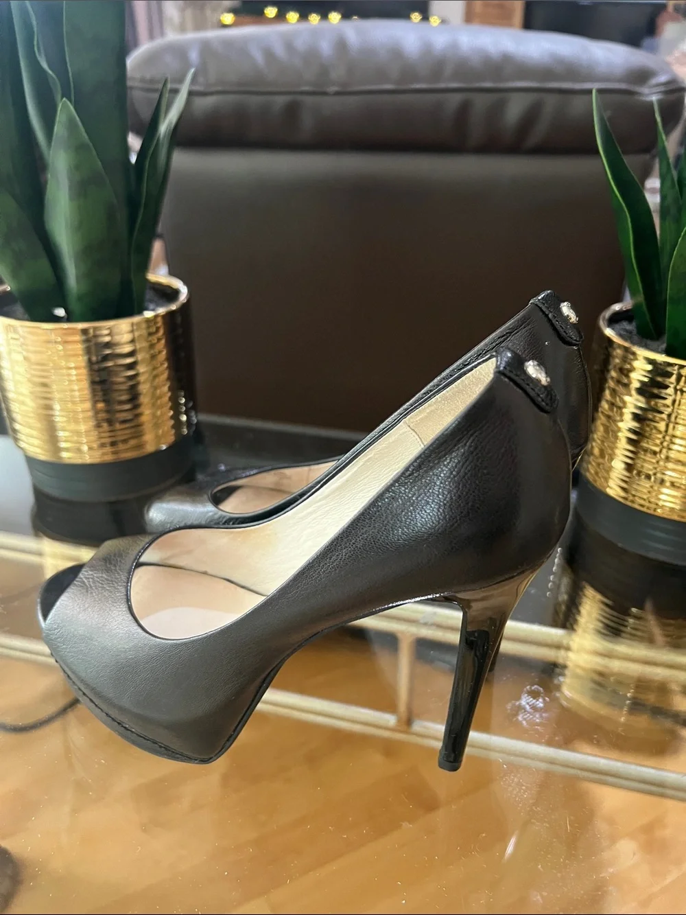 Michael Kors Black Leather Peep-Toe Stiletto Heels